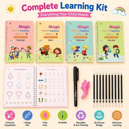 Magic Practice Copybook (4 BOOKS,1 PEN,1 GRIP,10 REFILL)